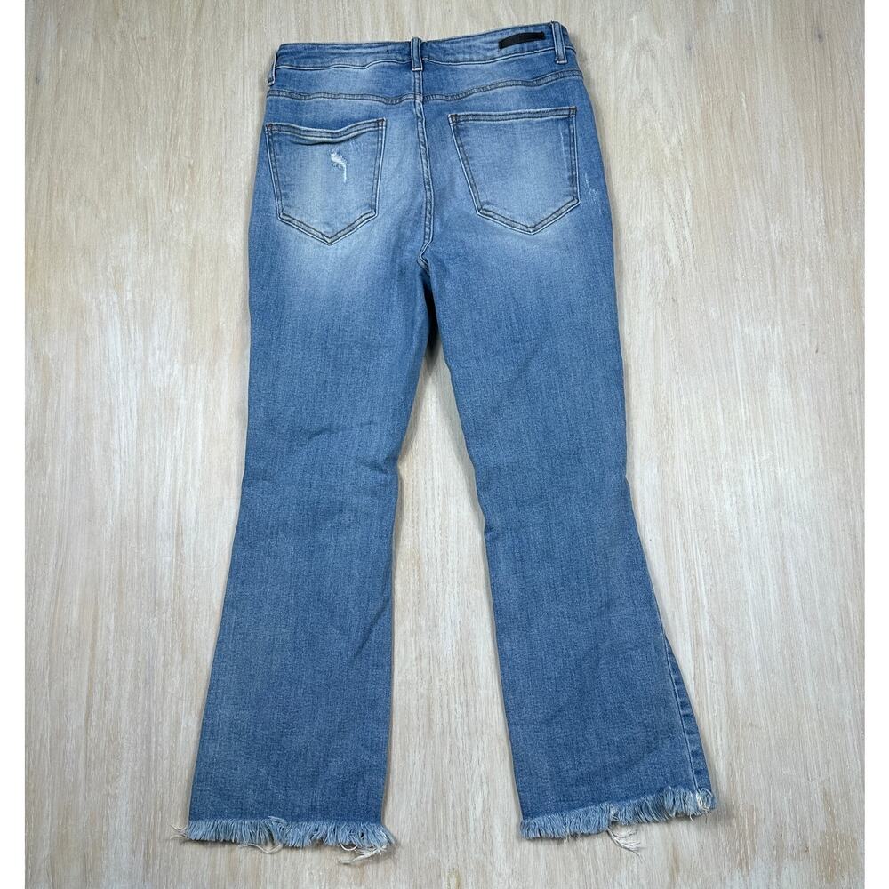 Risen Distressed High Rise Shredded Knee Grunge Edgy Cropped Boot Denim Jeans 30 - Picture 12 of 16